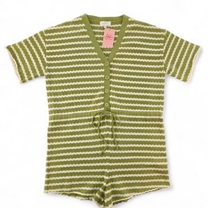 Mable Anthro Striped Knit Button Front Romper M/L Cottagecore Retro NWT Boutique